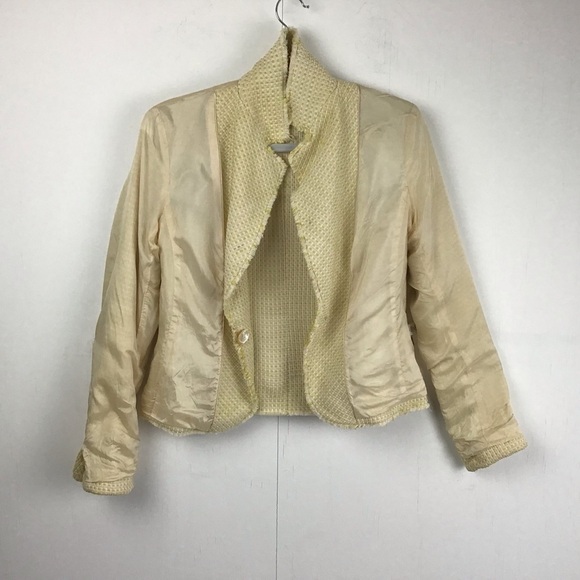 Ann Taylor yellow raw edge basket weave tweed Single Button Blazer Jacket. Sz 4 - Picture 7 of 11